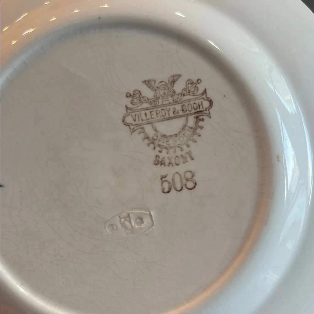 ANTIQUE Villeroy & Boch Dresden Saxony Red Poppy Bread & Butter Plates (8) - Picture 2 of 16